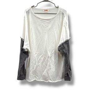 Mazik White Gray Long Sleeve Colorblock‎ Top Women’s Size Large Casual Fringe